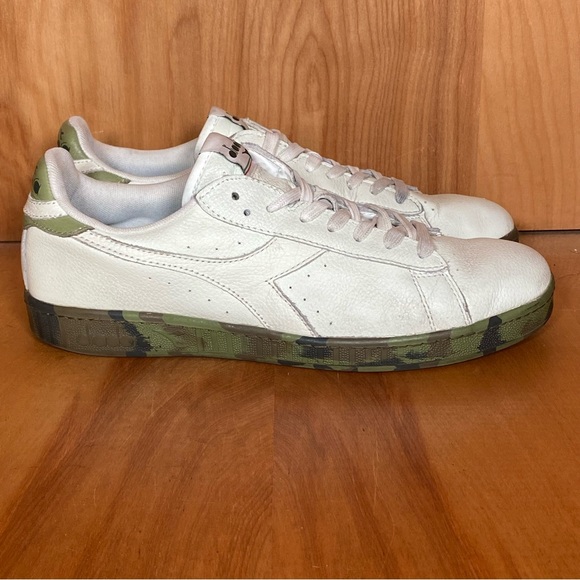 Mens 9.5 Diadora Game L Low Waxed Sneakers Leather White Green SEF1586 - Picture 1 of 8